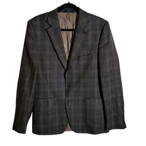 Stanfford Blazer Sports Coat Men's Sz 40R Brown Plaid  Wool Blend Elbow Patches
